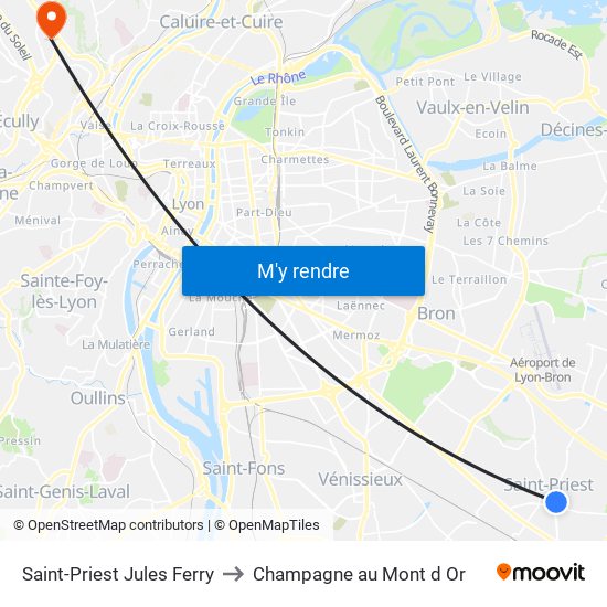 Saint-Priest Jules Ferry to Champagne au Mont d Or map