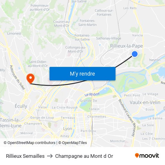 Rillieux Semailles to Champagne au Mont d Or map
