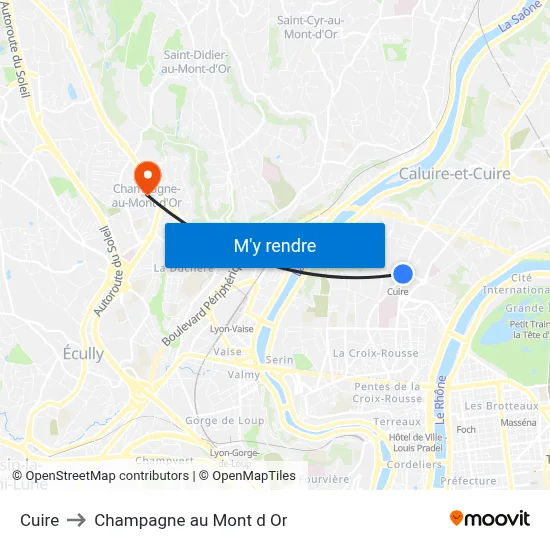 Cuire to Champagne au Mont d Or map