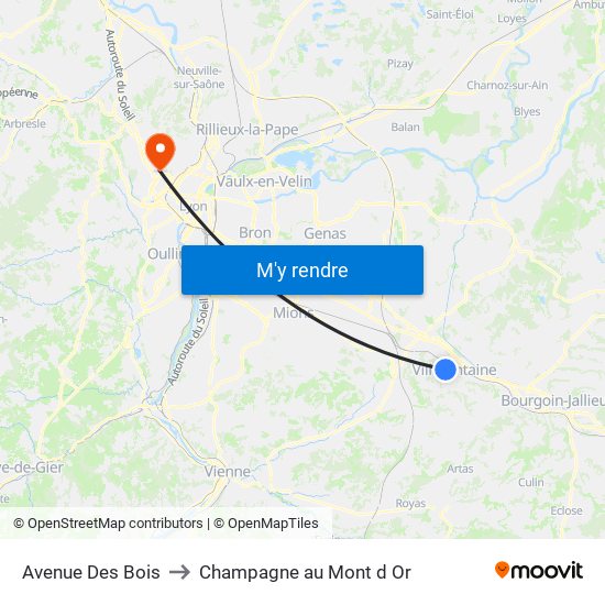 Avenue Des Bois to Champagne au Mont d Or map