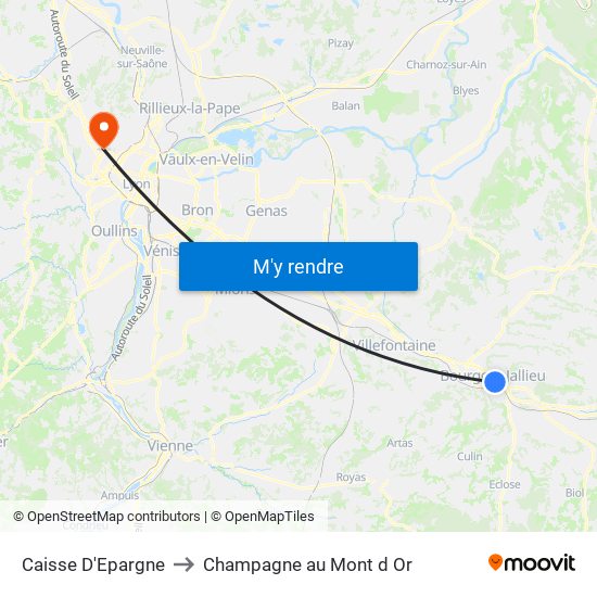 Caisse D'Epargne to Champagne au Mont d Or map