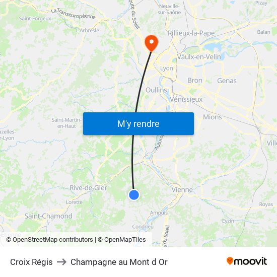 Croix Régis to Champagne au Mont d Or map