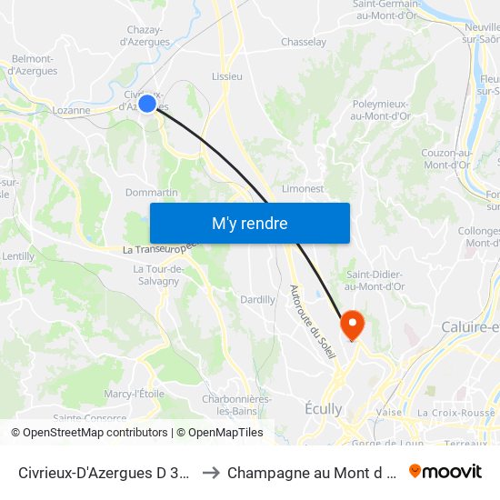 Civrieux-D'Azergues D 385 to Champagne au Mont d Or map