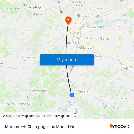 Mornas to Champagne au Mont d Or map