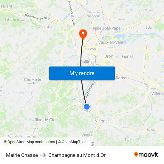 Mairie Chasse to Champagne au Mont d Or map