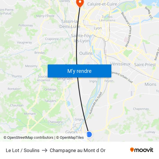 Le Lot / Soulins to Champagne au Mont d Or map