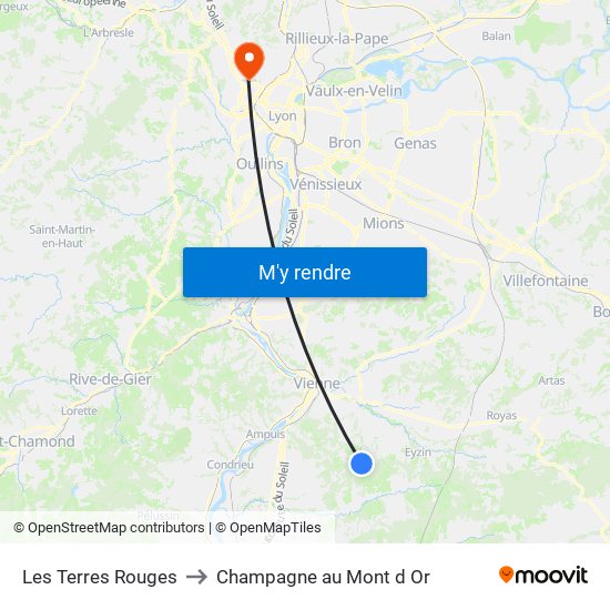 Les Terres Rouges to Champagne au Mont d Or map