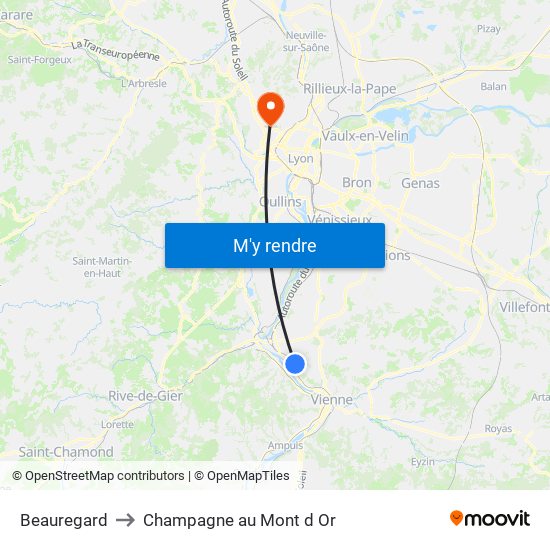 Beauregard to Champagne au Mont d Or map