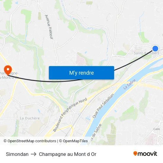 Simondan to Champagne au Mont d Or map