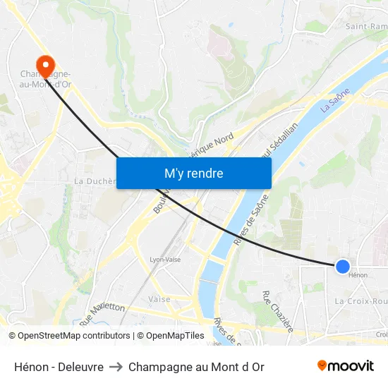 Hénon - Deleuvre to Champagne au Mont d Or map