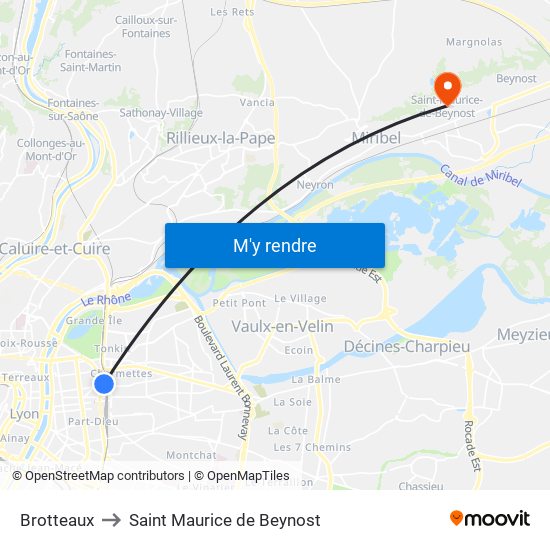 Brotteaux to Saint Maurice de Beynost map