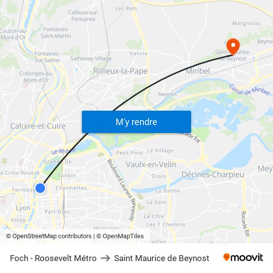 Foch - Roosevelt Métro to Saint Maurice de Beynost map