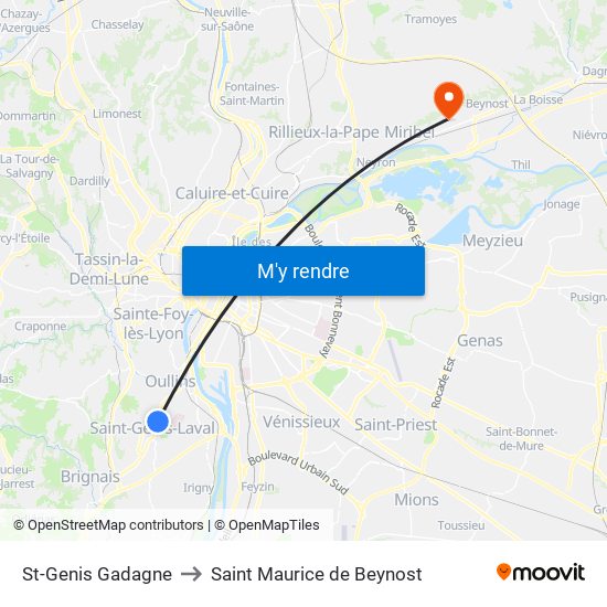 St-Genis Gadagne to Saint Maurice de Beynost map