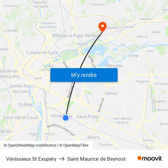 Vénissieux St Exupéry to Saint Maurice de Beynost map