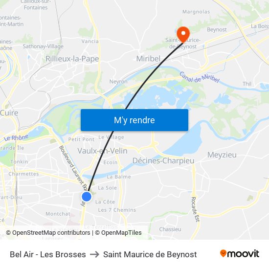 Bel Air - Les Brosses to Saint Maurice de Beynost map