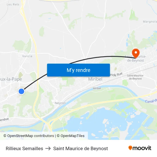 Rillieux Semailles to Saint Maurice de Beynost map