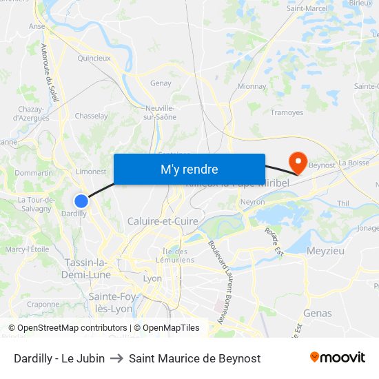 Dardilly - Le Jubin to Saint Maurice de Beynost map