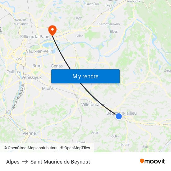 Alpes to Saint Maurice de Beynost map