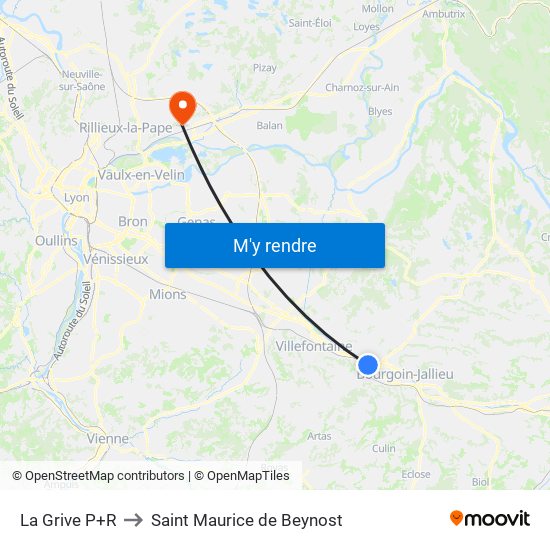 La Grive P+R to Saint Maurice de Beynost map