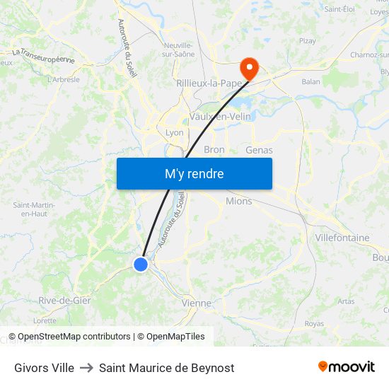 Givors Ville to Saint Maurice de Beynost map