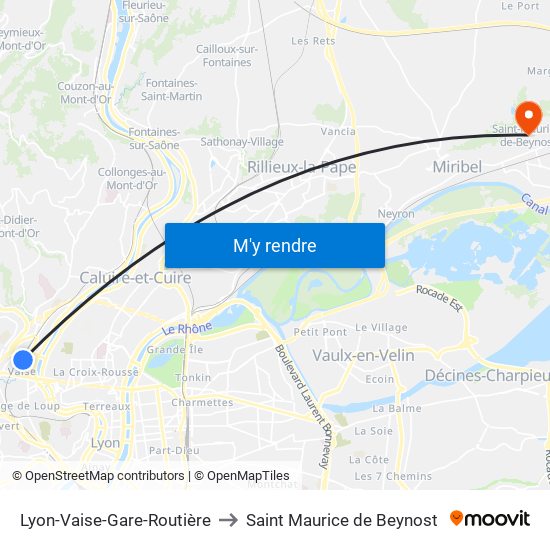 Lyon-Vaise-Gare-Routière to Saint Maurice de Beynost map
