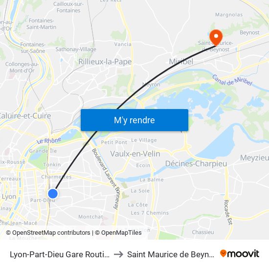Lyon-Part-Dieu Gare Routière to Saint Maurice de Beynost map
