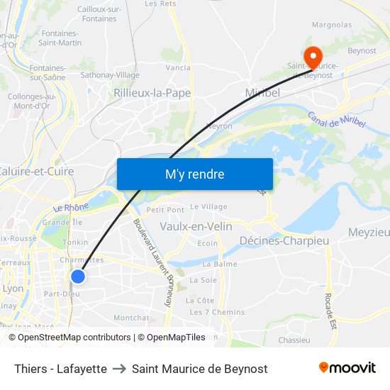 Thiers - Lafayette to Saint Maurice de Beynost map