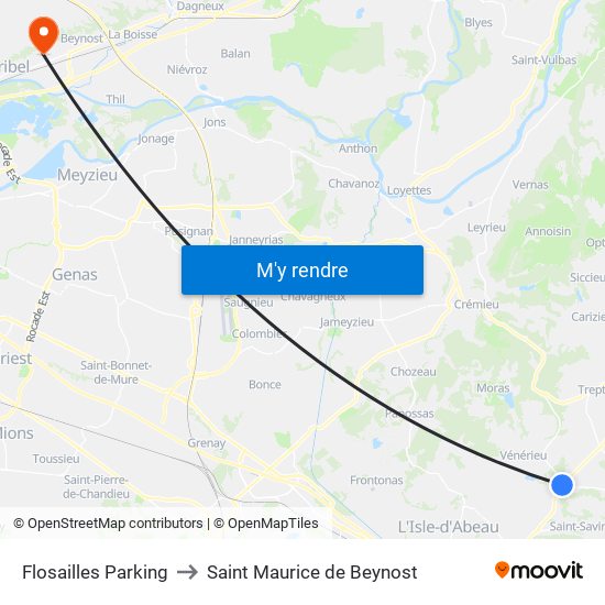 Flosailles Parking to Saint Maurice de Beynost map