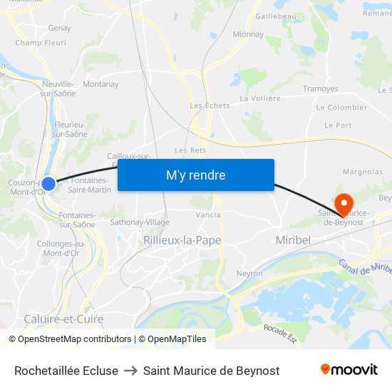 Rochetaillée Ecluse to Saint Maurice de Beynost map