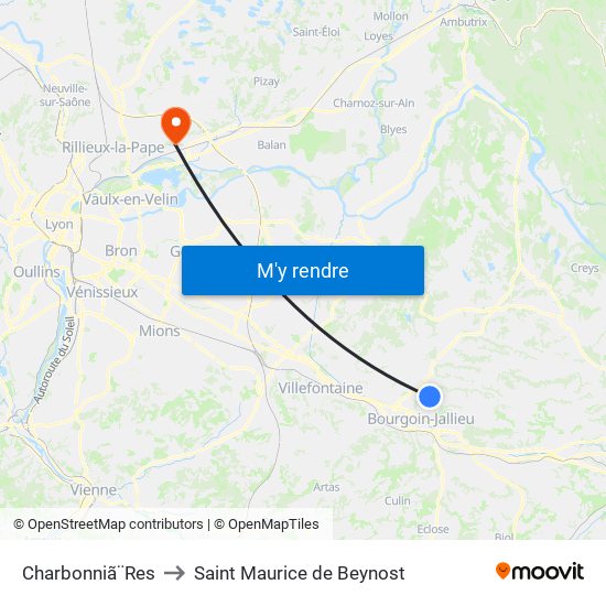 Charbonniã¨Res to Saint Maurice de Beynost map