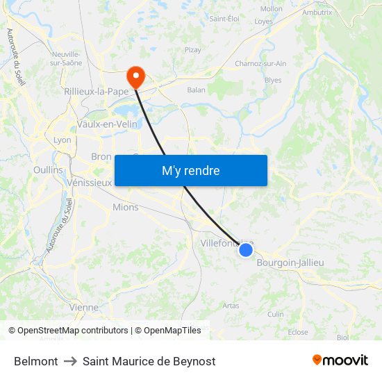 Belmont to Saint Maurice de Beynost map