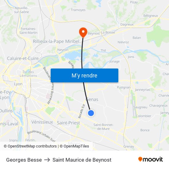 Georges Besse to Saint Maurice de Beynost map