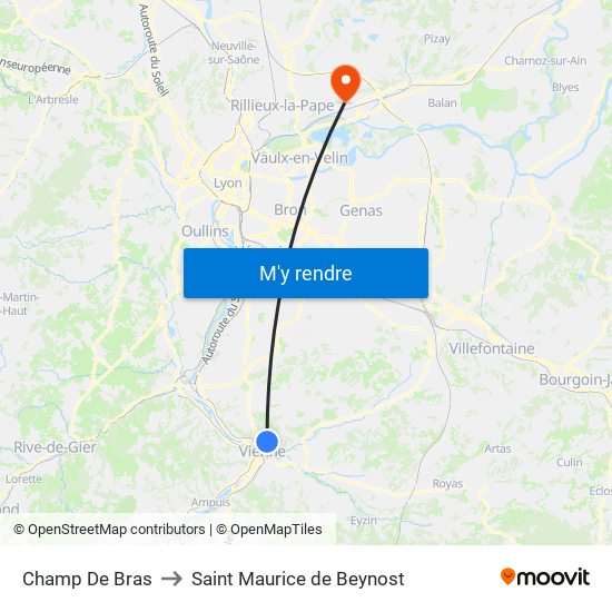 Champ De Bras to Saint Maurice de Beynost map