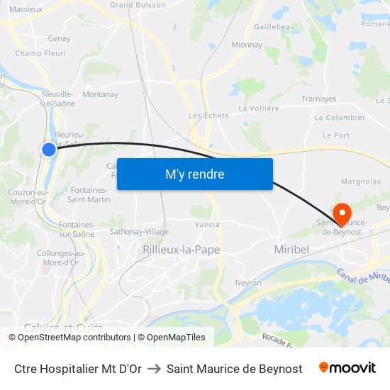 Ctre Hospitalier Mt D'Or to Saint Maurice de Beynost map