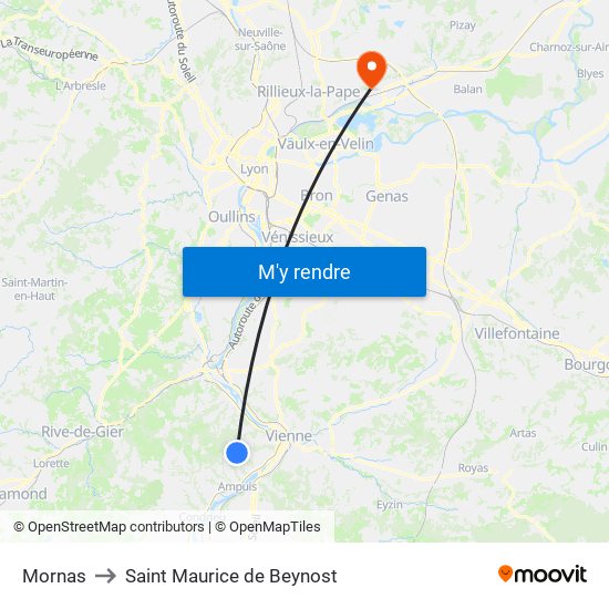 Mornas to Saint Maurice de Beynost map