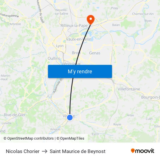 Nicolas Chorier to Saint Maurice de Beynost map
