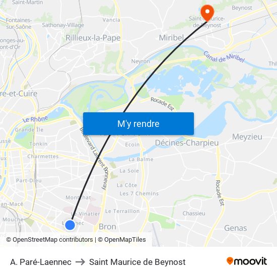 A. Paré-Laennec to Saint Maurice de Beynost map