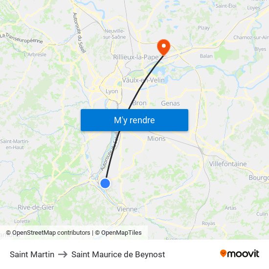 Saint Martin to Saint Maurice de Beynost map
