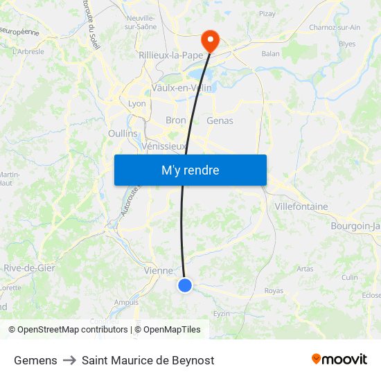 Gemens to Saint Maurice de Beynost map