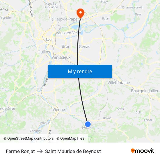 Ferme Ronjat to Saint Maurice de Beynost map