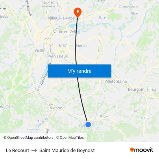 Le Recourt to Saint Maurice de Beynost map