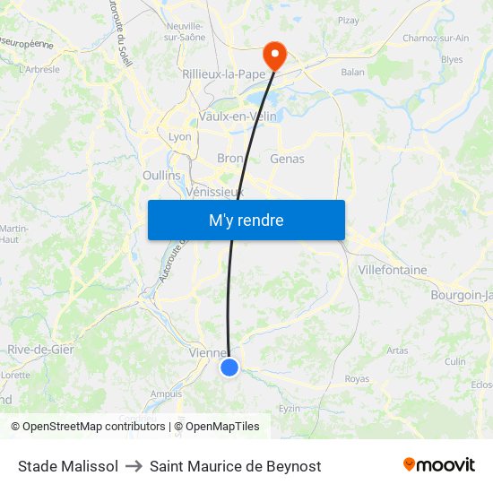 Stade Malissol to Saint Maurice de Beynost map