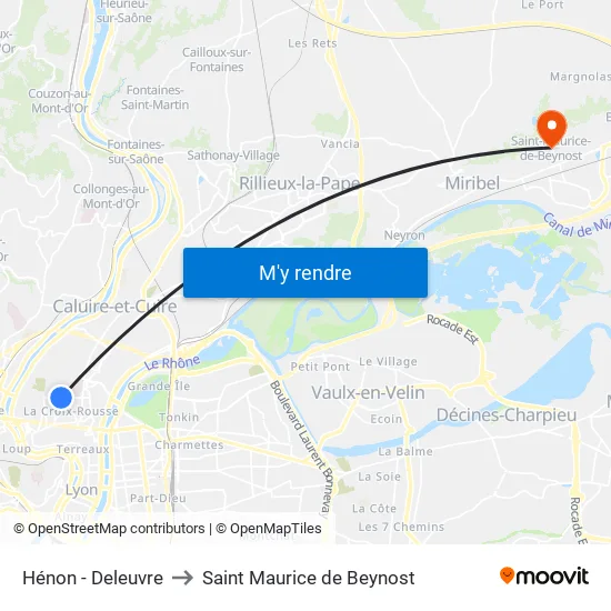 Hénon - Deleuvre to Saint Maurice de Beynost map