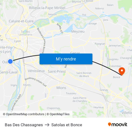 Bas Des Chassagnes to Satolas et Bonce map