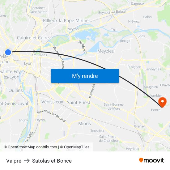 Valpré to Satolas et Bonce map