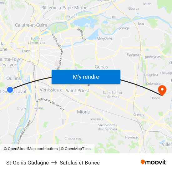St-Genis Gadagne to Satolas et Bonce map