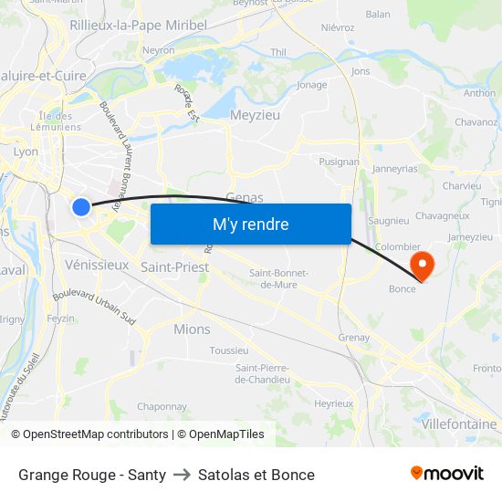 Grange Rouge - Santy to Satolas et Bonce map