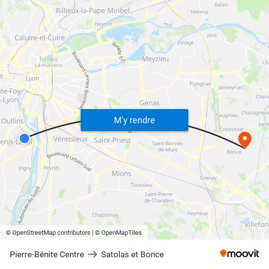 Pierre-Bénite Centre to Satolas et Bonce map