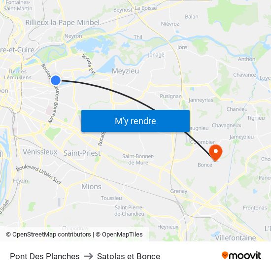 Pont Des Planches to Satolas et Bonce map