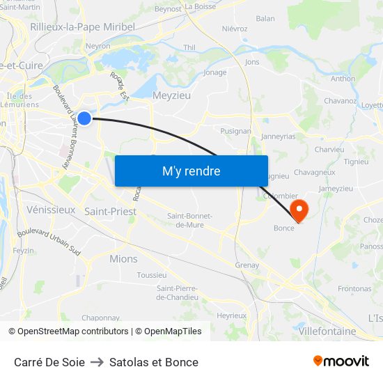 Carré De Soie to Satolas et Bonce map